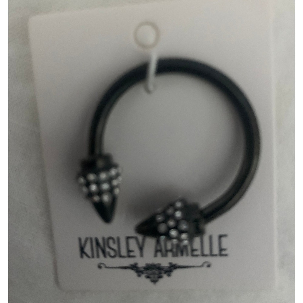 Kinsley Armelle Black Spike Bling‎ Crystal Horseshoe Ring Size 11 Edgy #687